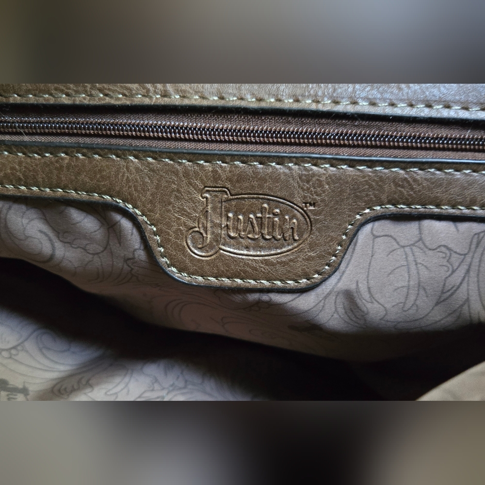 Justin Boots Brown Concealed Carry Ostrich Leather Shoulder Bag 15"×12"×5" NWT - Picture 10 of 11
